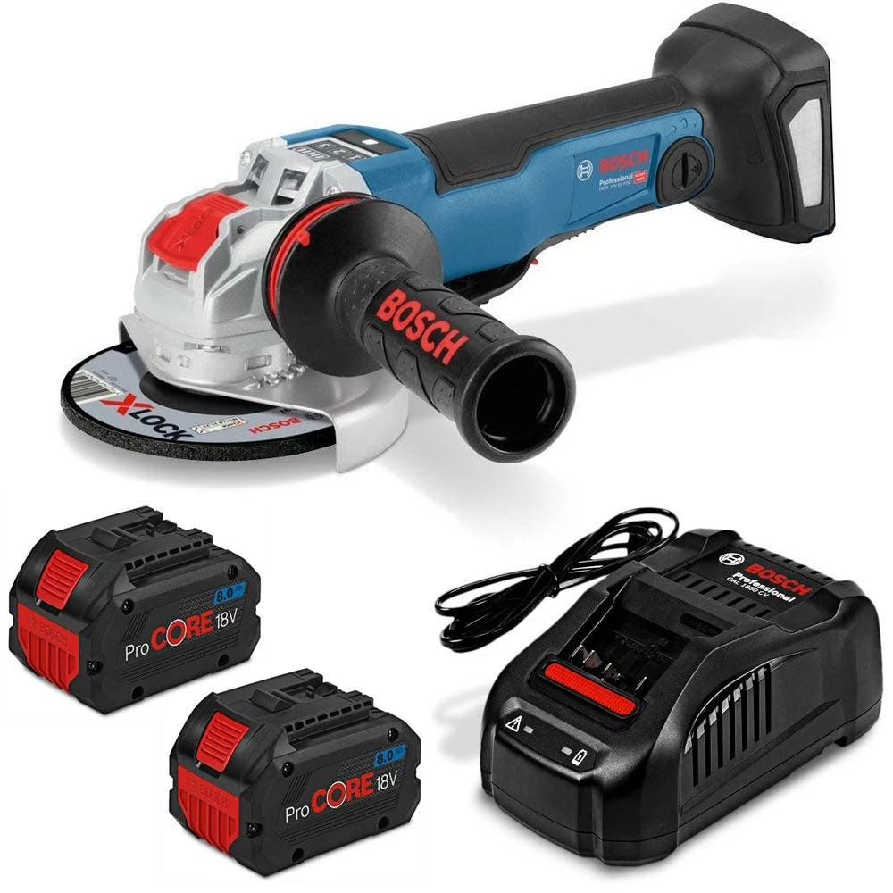 BOSCH 18v X-LOCK Brushless 2 X 8.0ah Angle Grinder Kit 0615990M0G